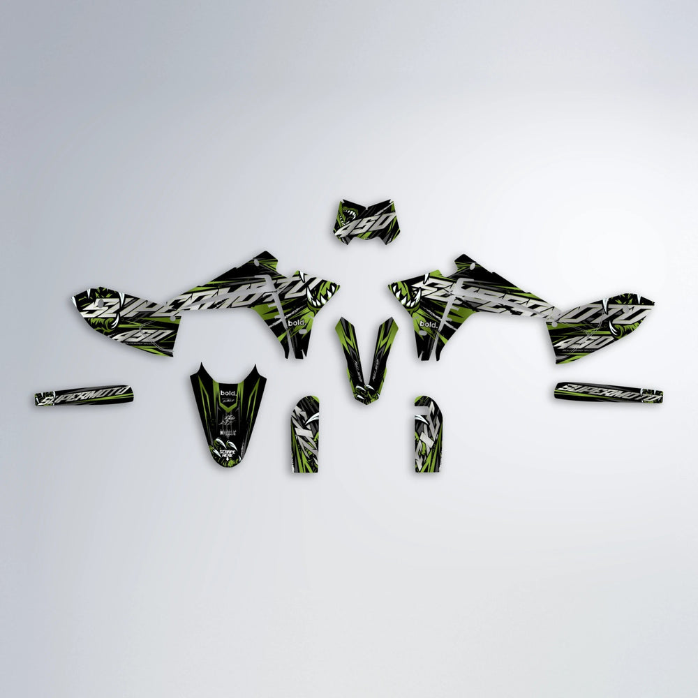 SAVAGE Fantic graphics kit parts layout in Olive