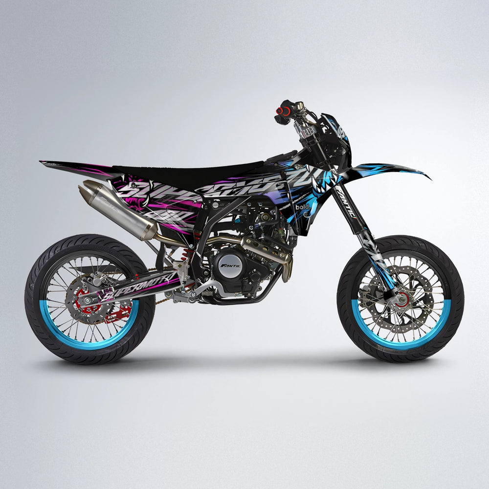 SAVAGE Fantic supermoto graphics kit in Pink & Light Blue