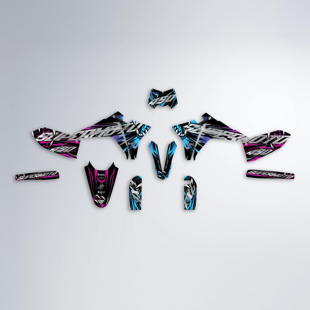 SAVAGE Fantic graphics kit parts layout in Pink & Light Blue