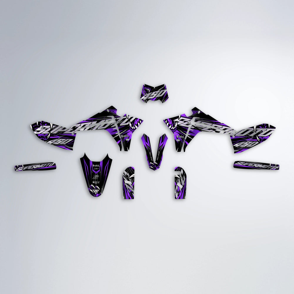 SAVAGE Fantic graphics kit parts layout in Purple