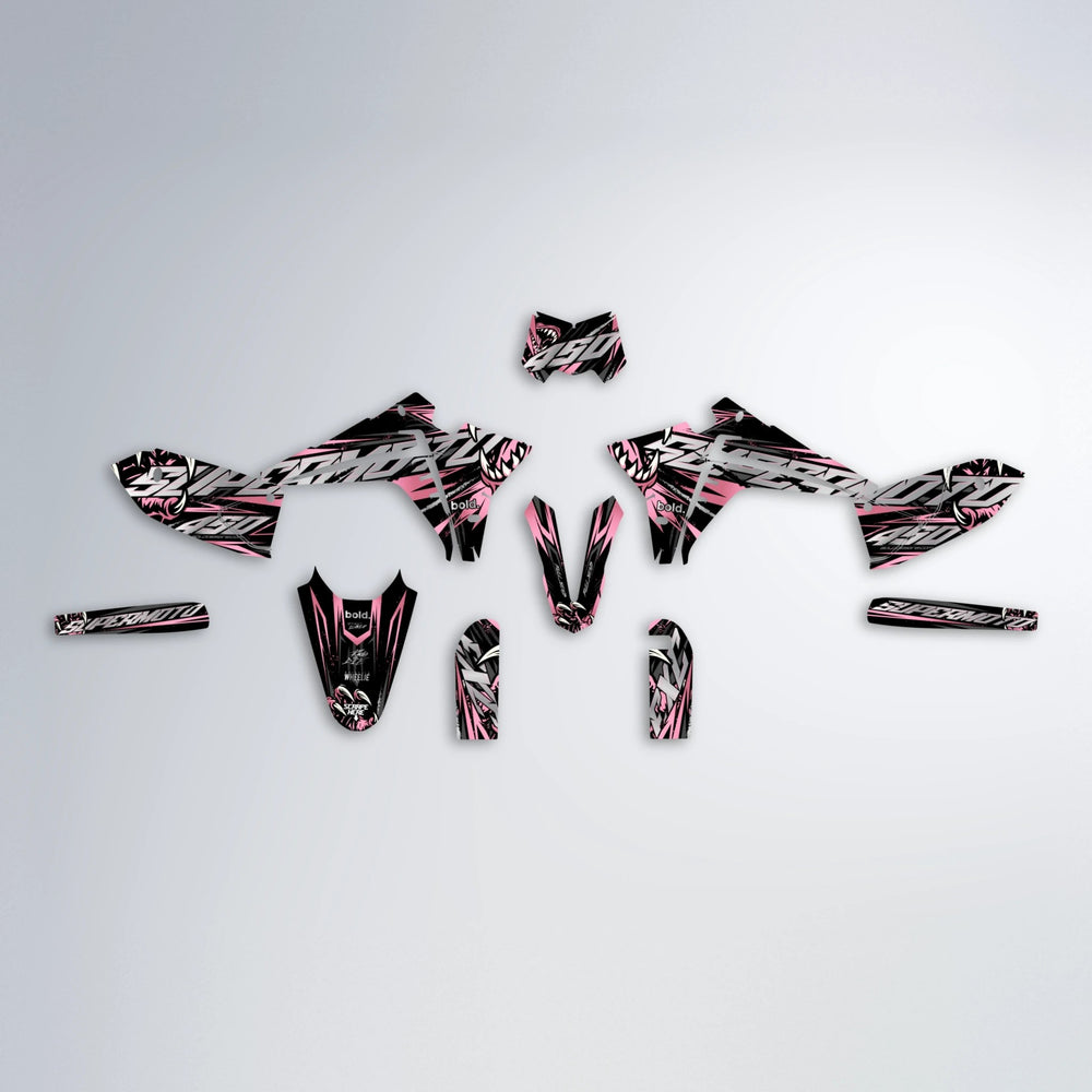 SAVAGE Fantic graphics kit parts layout in Sakura Pink