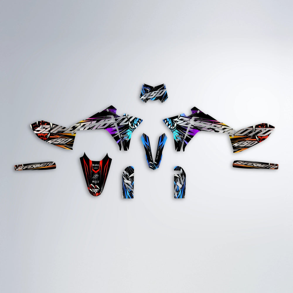 SAVAGE Fantic graphics kit parts layout in Sunset Fade