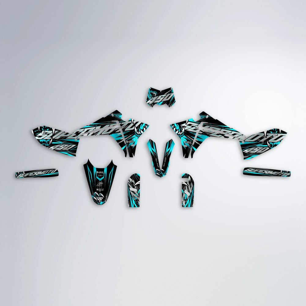 SAVAGE Fantic graphics kit parts layout in Teal