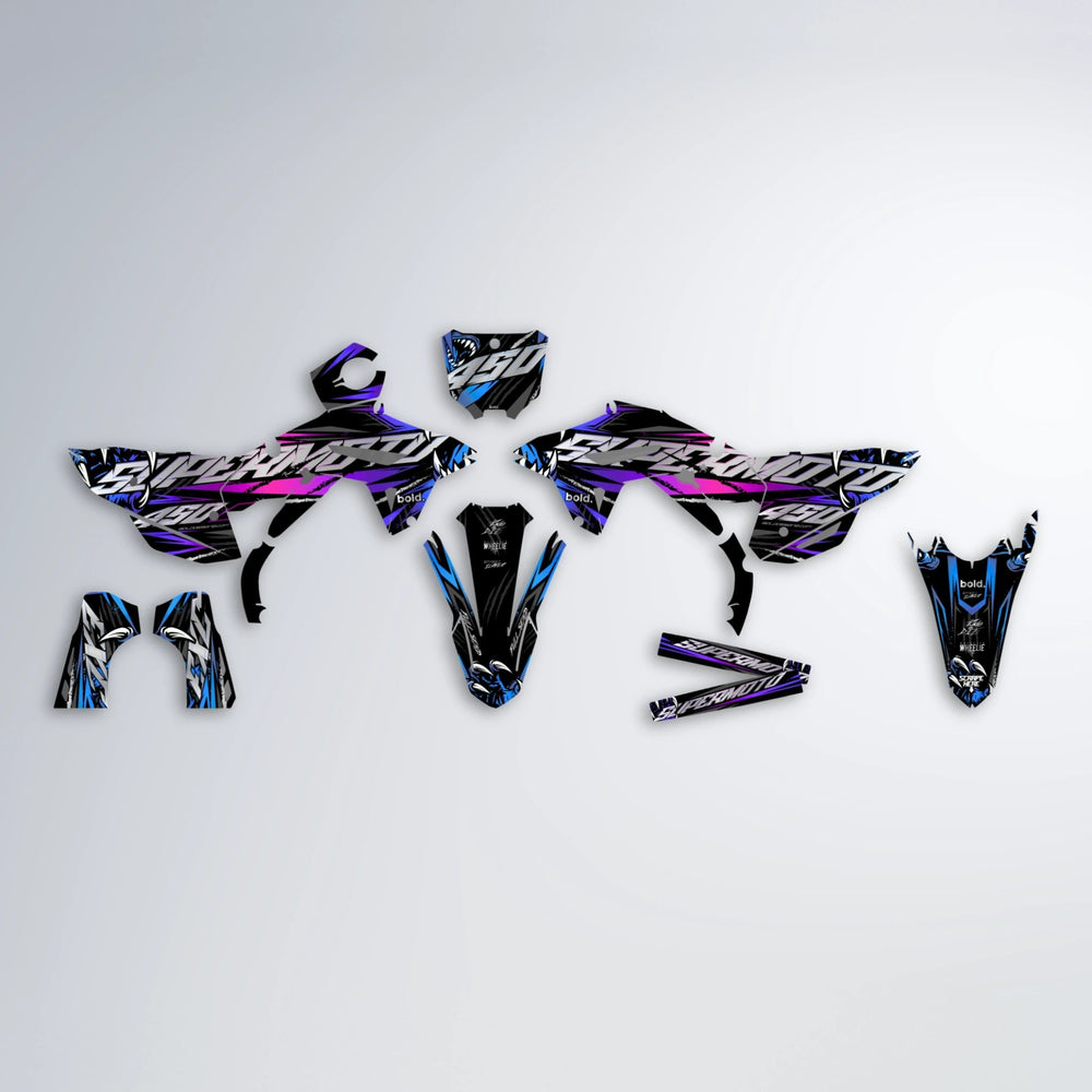 SAVAGE Honda graphics kit parts layout in Blue Purple Fade
