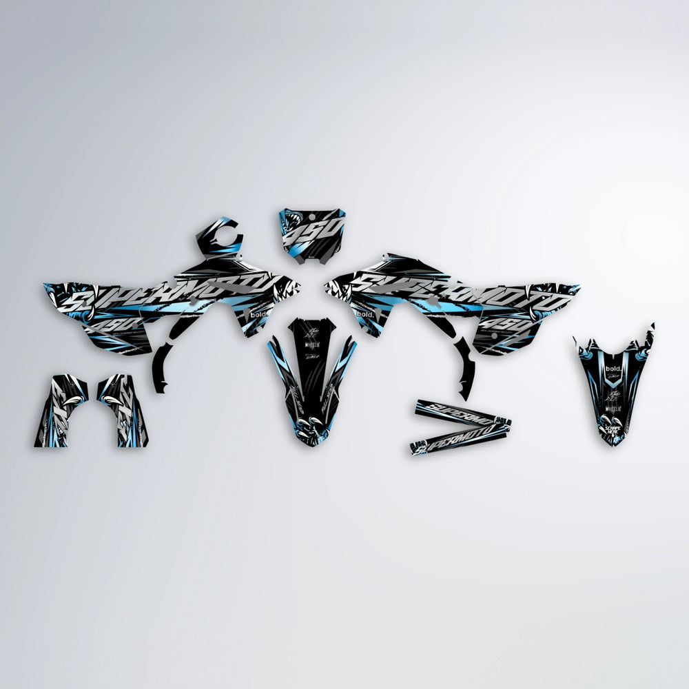 SAVAGE Honda graphics kit parts layout in Light Blue & White