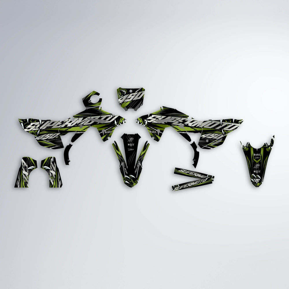 SAVAGE Honda graphics kit parts layout in Olive