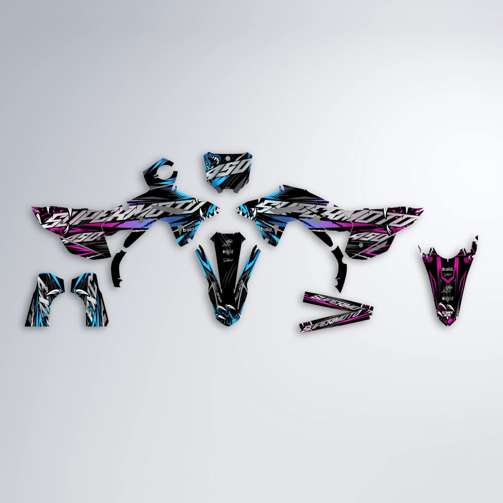 SAVAGE Honda graphics kit parts layout in Pink & Light Blue