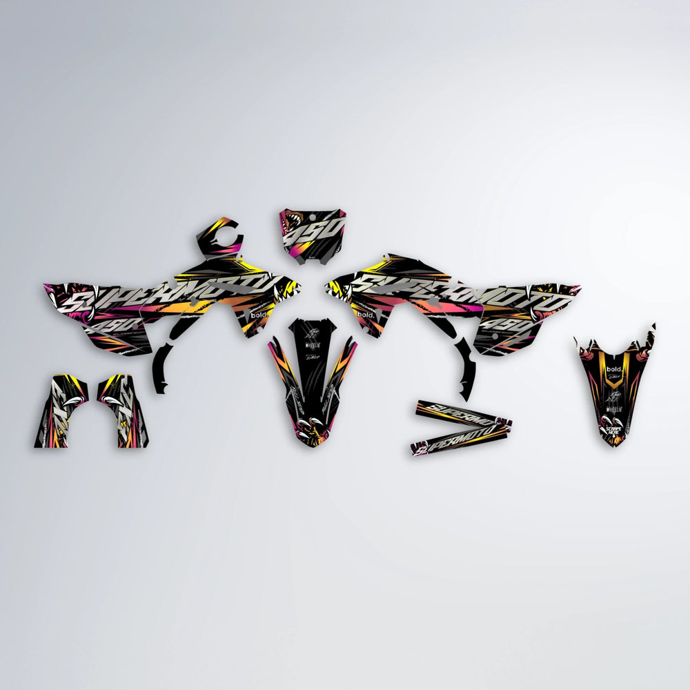 SAVAGE Honda graphics kit parts layout in Pink & Yellow