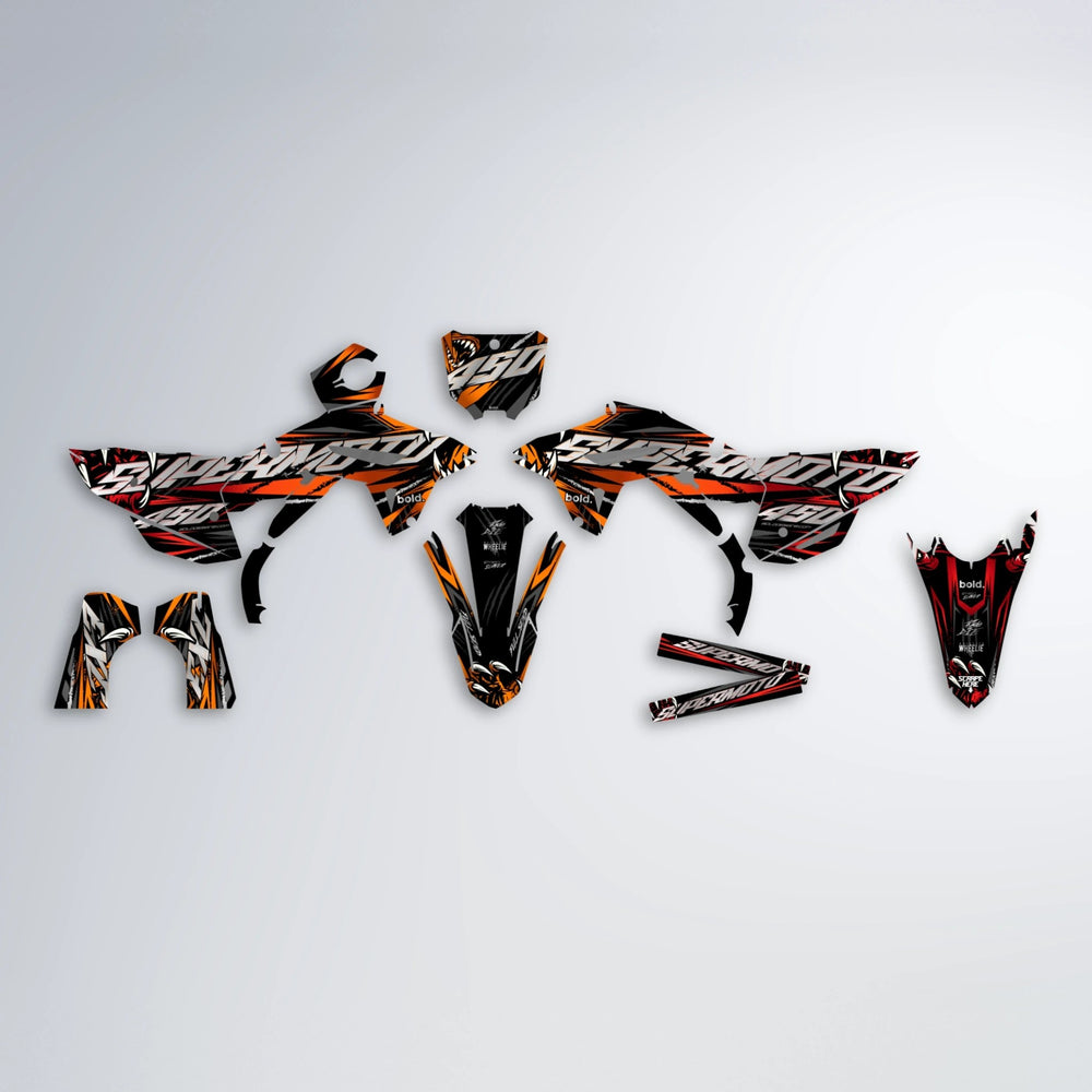 SAVAGE Honda graphics kit parts layout in Red & Orange