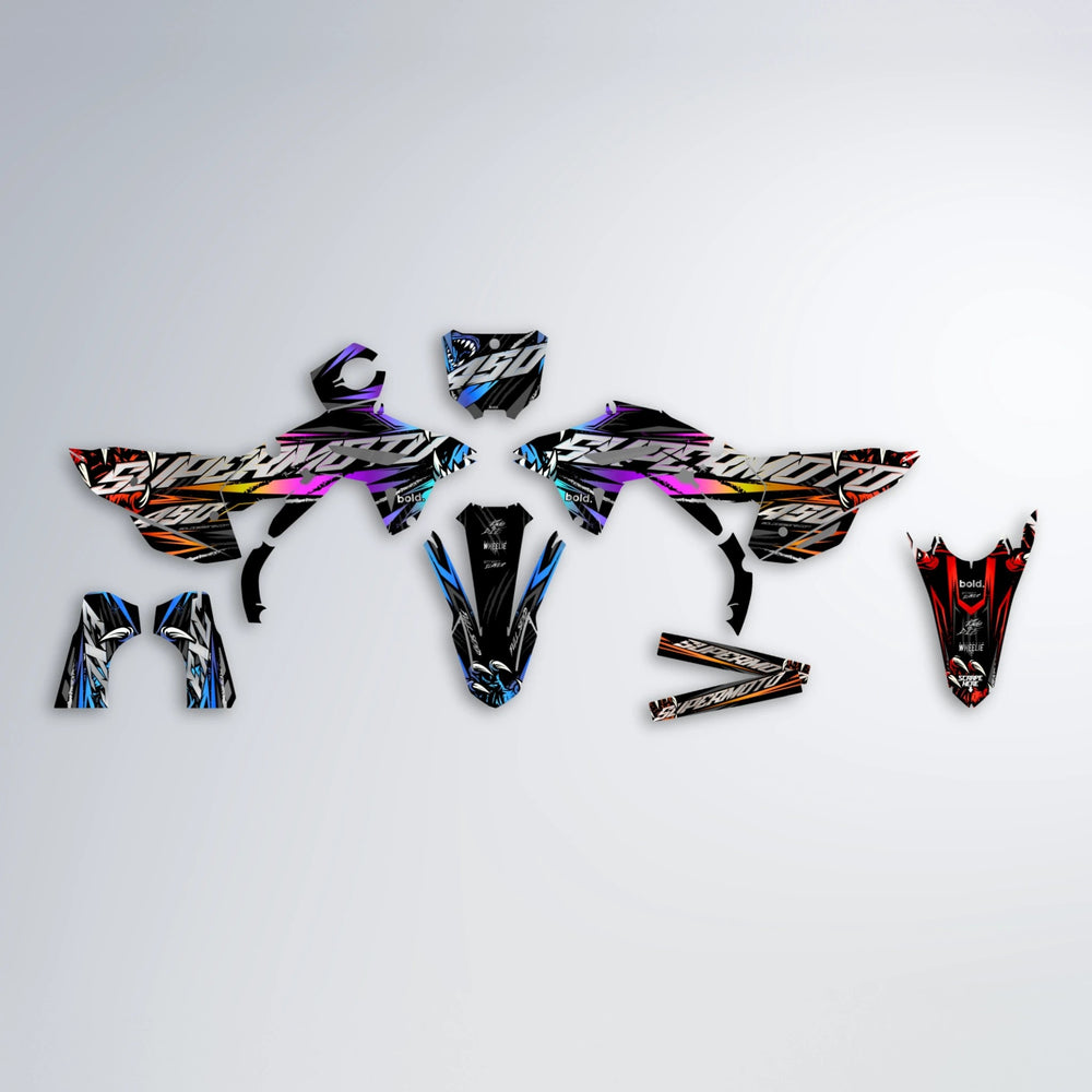 SAVAGE Honda graphics kit parts layout in Sunset Fade