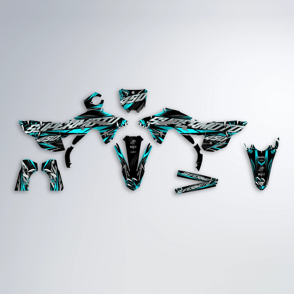 SAVAGE Honda graphics kit parts layout in Teal