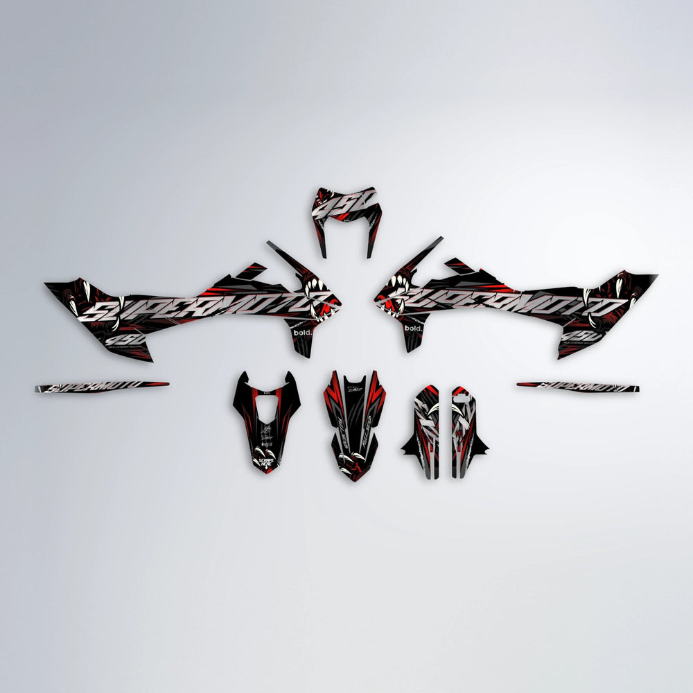 SAVAGE KTM SMC 690 graphics kit parts layout in Black & Red