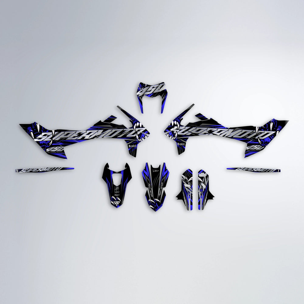 SAVAGE KTM SMC 690 graphics kit parts layout in Blue