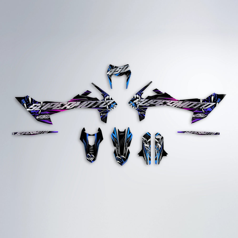 SAVAGE KTM SMC 690 graphics kit parts layout in Blue Purple Fade