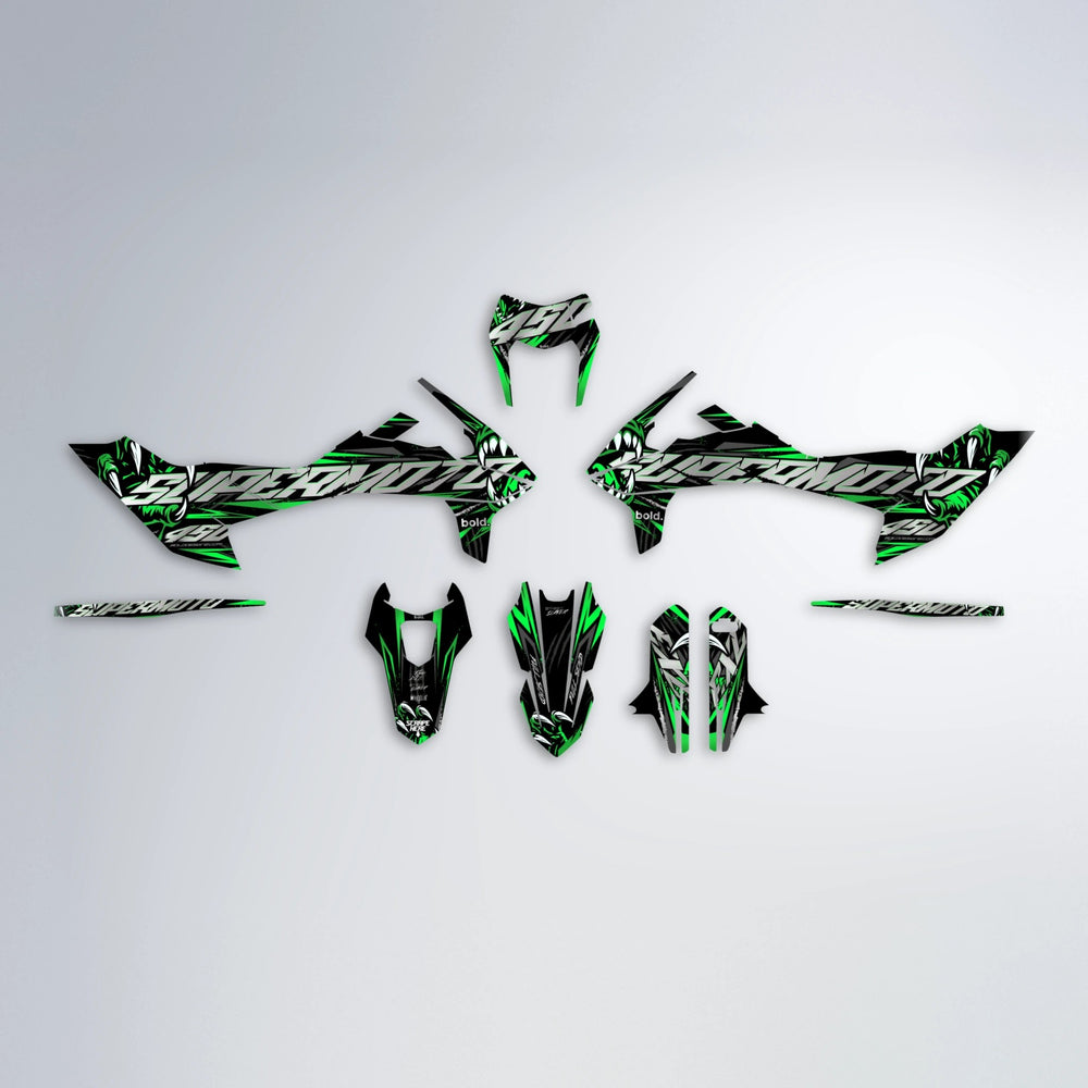 SAVAGE KTM SMC 690 graphics kit parts layout in Green