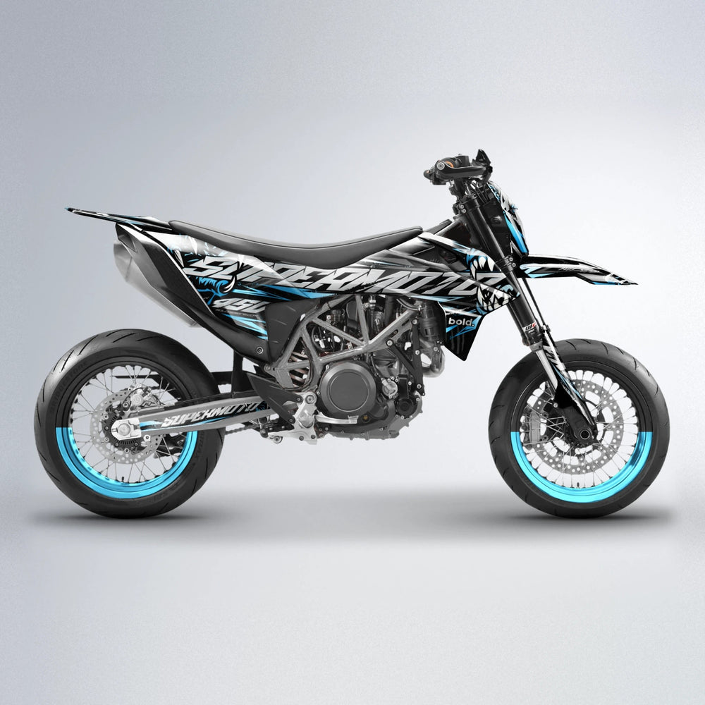SAVAGE KTM SMC 690 supermoto graphics kit in Light Blue & White