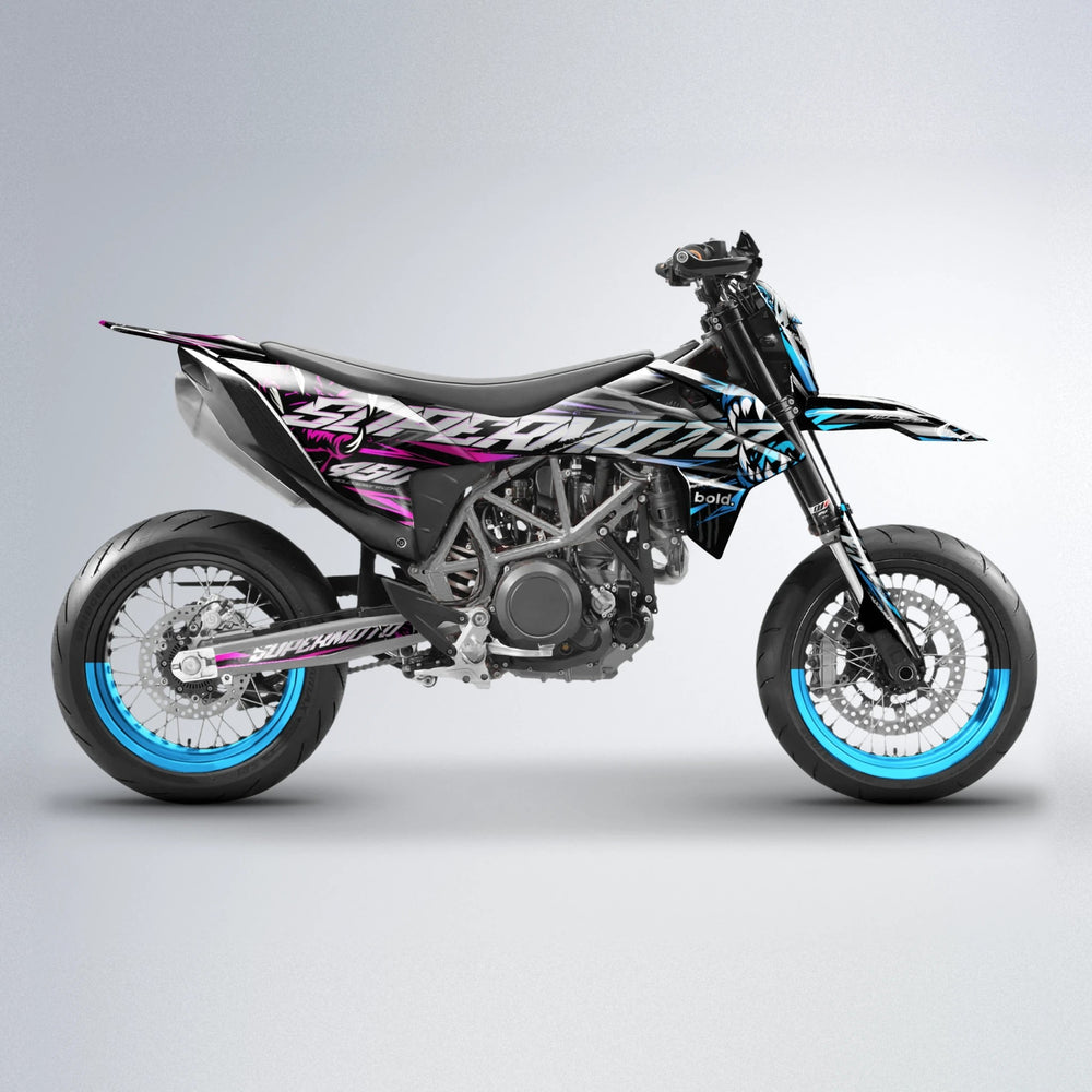 SAVAGE KTM SMC 690 supermoto graphics kit in Pink & Light Blue
