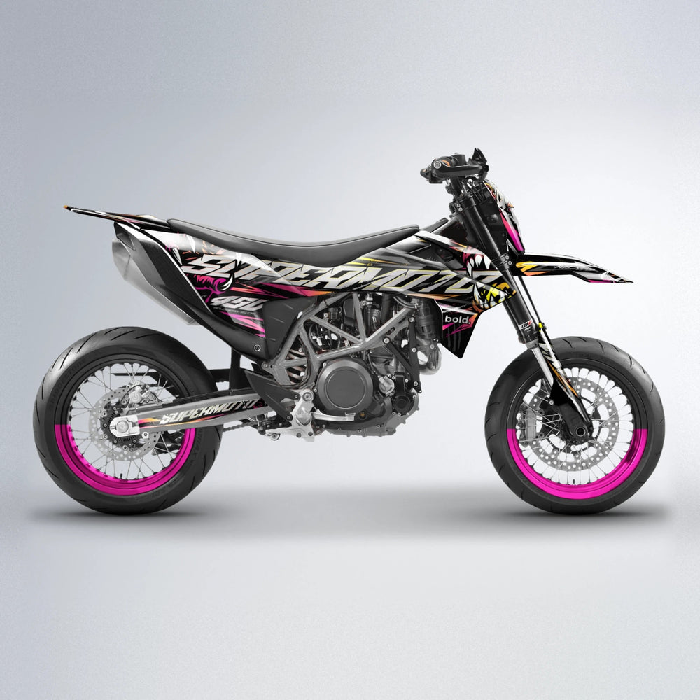 SAVAGE KTM SMC 690 supermoto graphics kit in Pink & Yellow