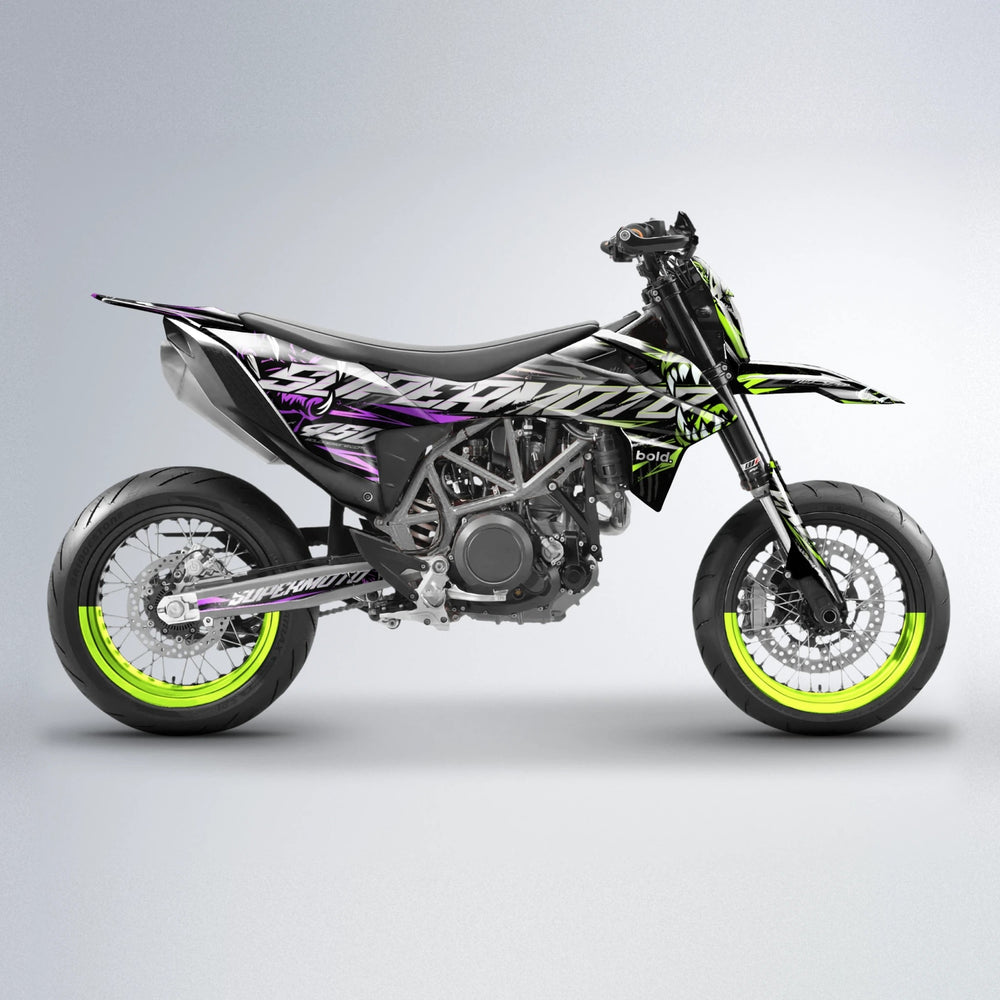 SAVAGE KTM SMC 690 supermoto graphics kit in Purple & Yellow