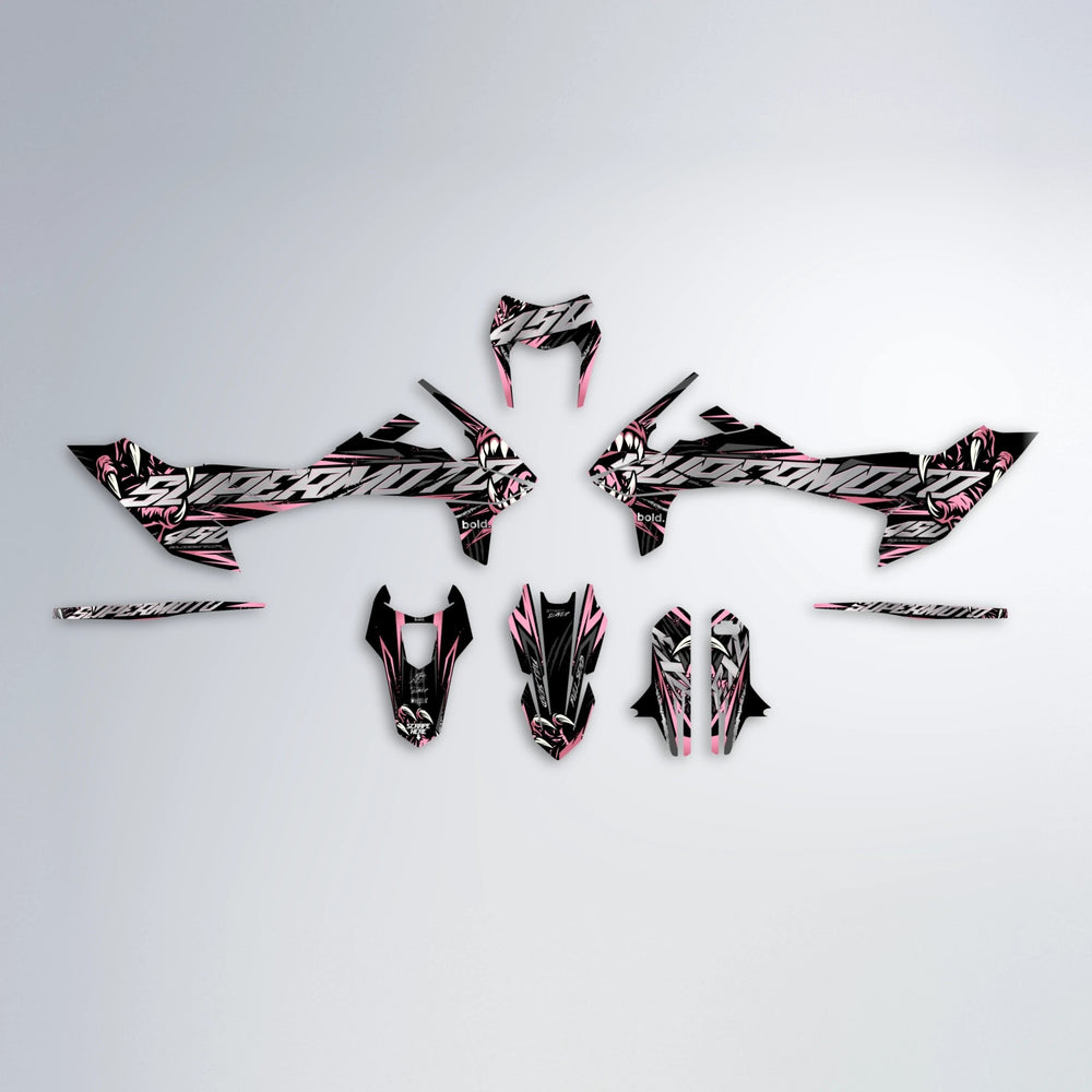 SAVAGE KTM SMC 690 graphics kit parts layout in Sakura Pink