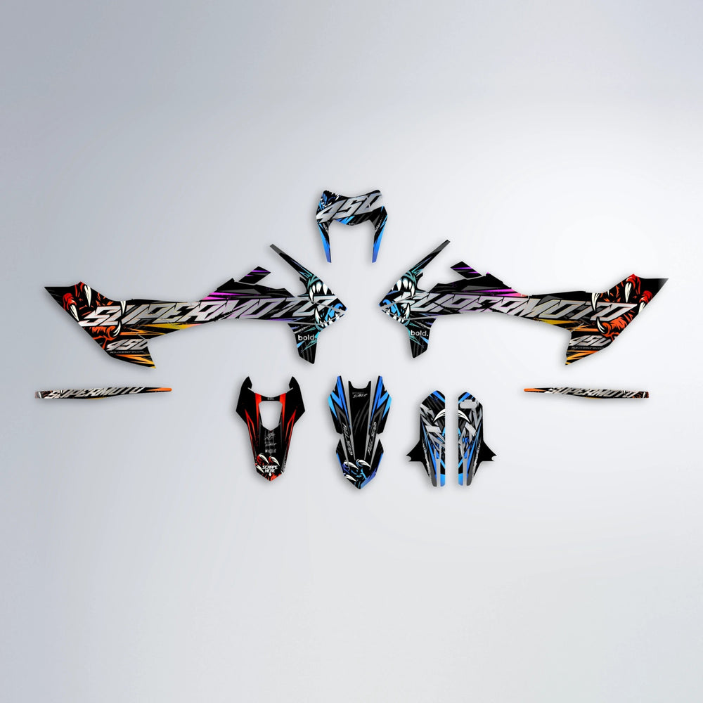 SAVAGE KTM SMC 690 graphics kit parts layout in Sunset Fade