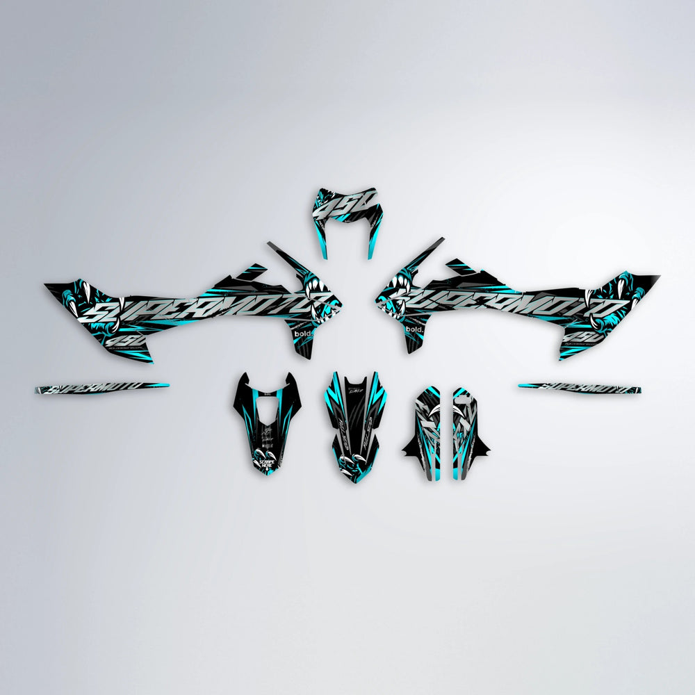 SAVAGE KTM SMC 690 graphics kit parts layout in Teal