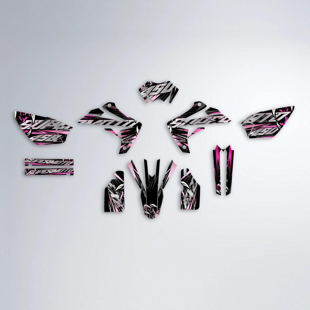 SAVAGE Rieju MRT graphics kit parts layout in Flamingo