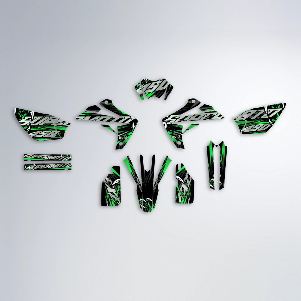 SAVAGE Rieju MRT graphics kit parts layout in Green
