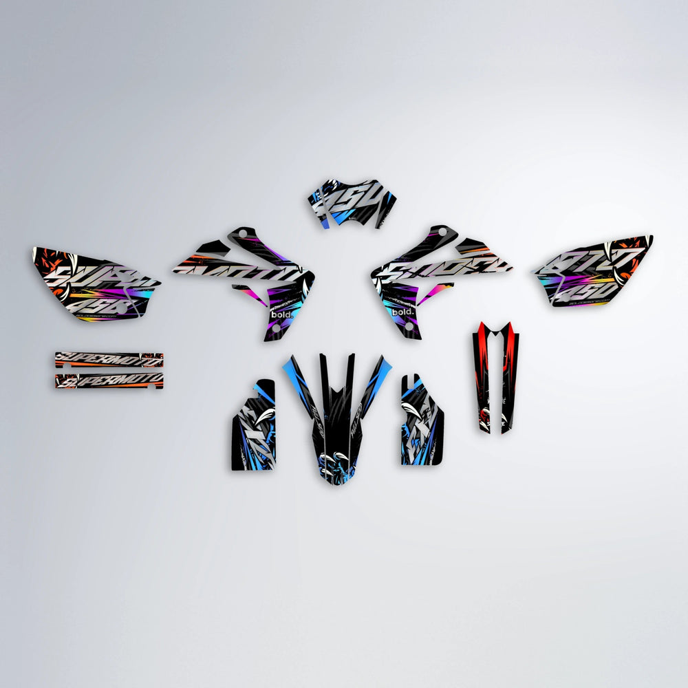 SAVAGE Rieju MRT graphics kit parts layout in Sunset Fade