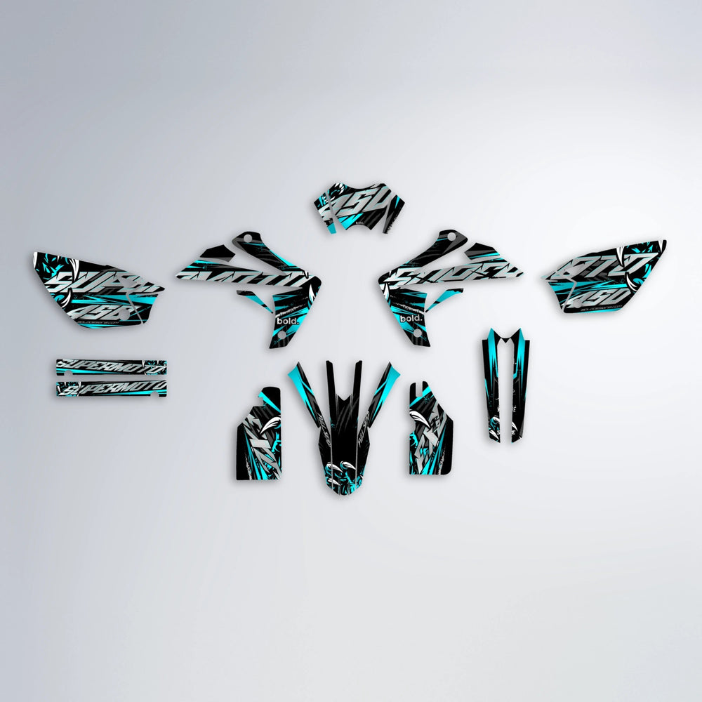 SAVAGE Rieju MRT graphics kit parts layout in Teal