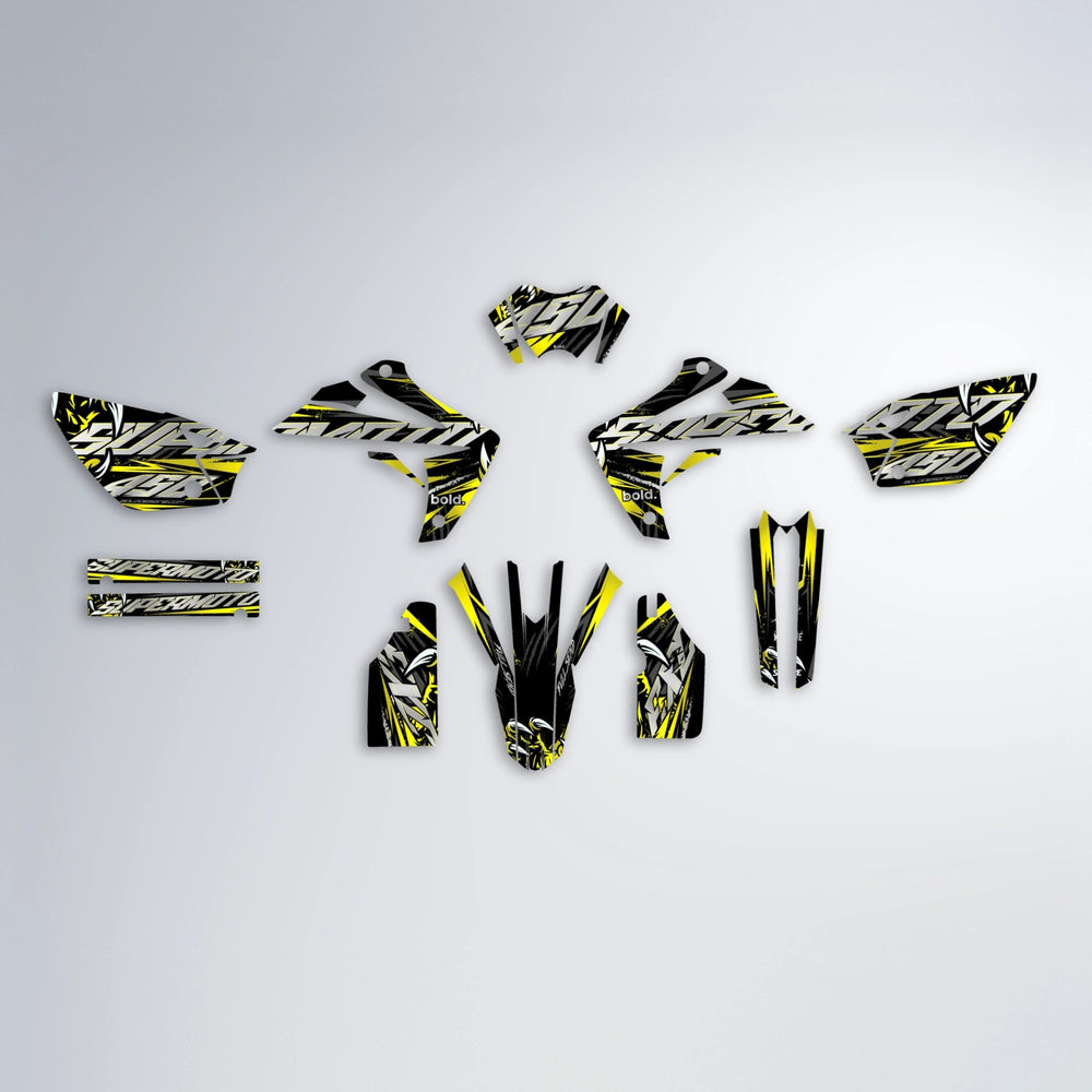 SAVAGE Rieju MRT graphics kit parts layout in Yellow