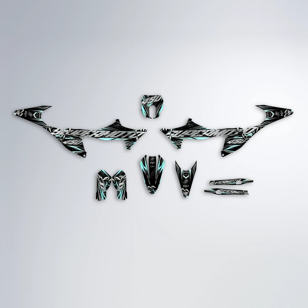 SAVAGE Stark Varg MX graphics kit parts layout in Mint