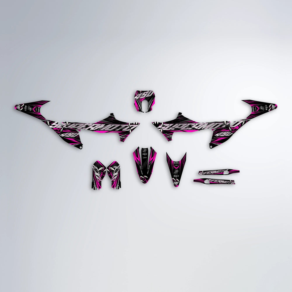 SAVAGE Stark Varg MX graphics kit parts layout in Pink