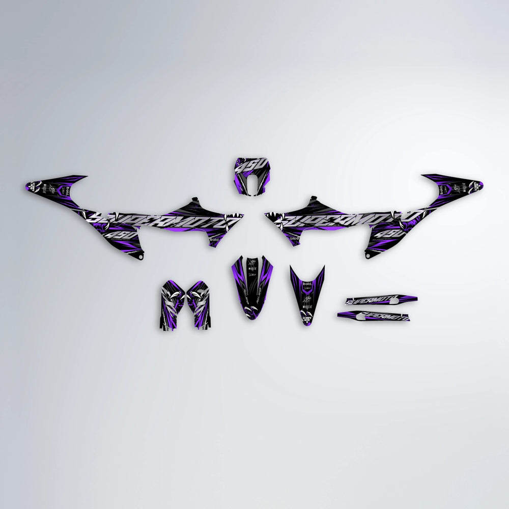 SAVAGE Stark Varg MX graphics kit parts layout in Purple