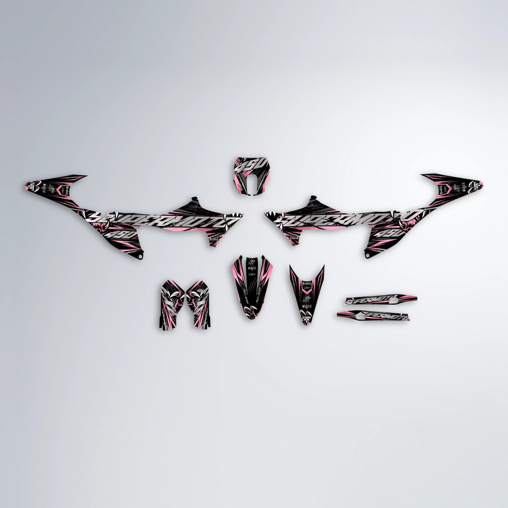 SAVAGE Stark Varg MX graphics kit parts layout in Sakura Pink