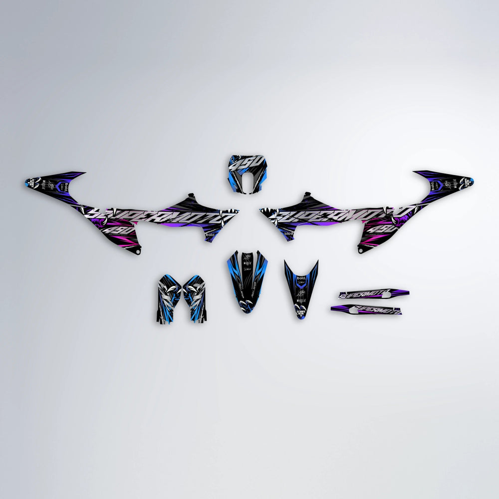 SAVAGE Stark Varg SM graphics kit parts layout in Blue Purple Fade