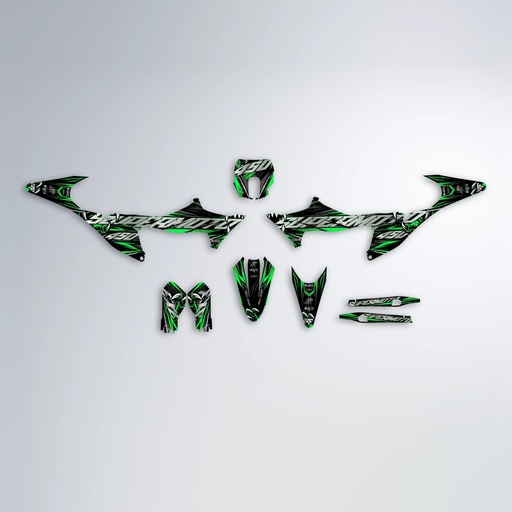 SAVAGE Stark Varg SM graphics kit parts layout in Green