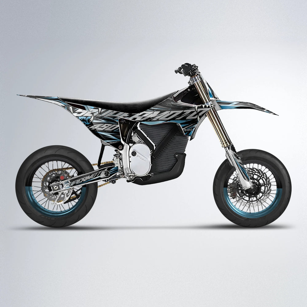 SAVAGE Stark Varg SM supermoto graphics kit in Light Blue & White