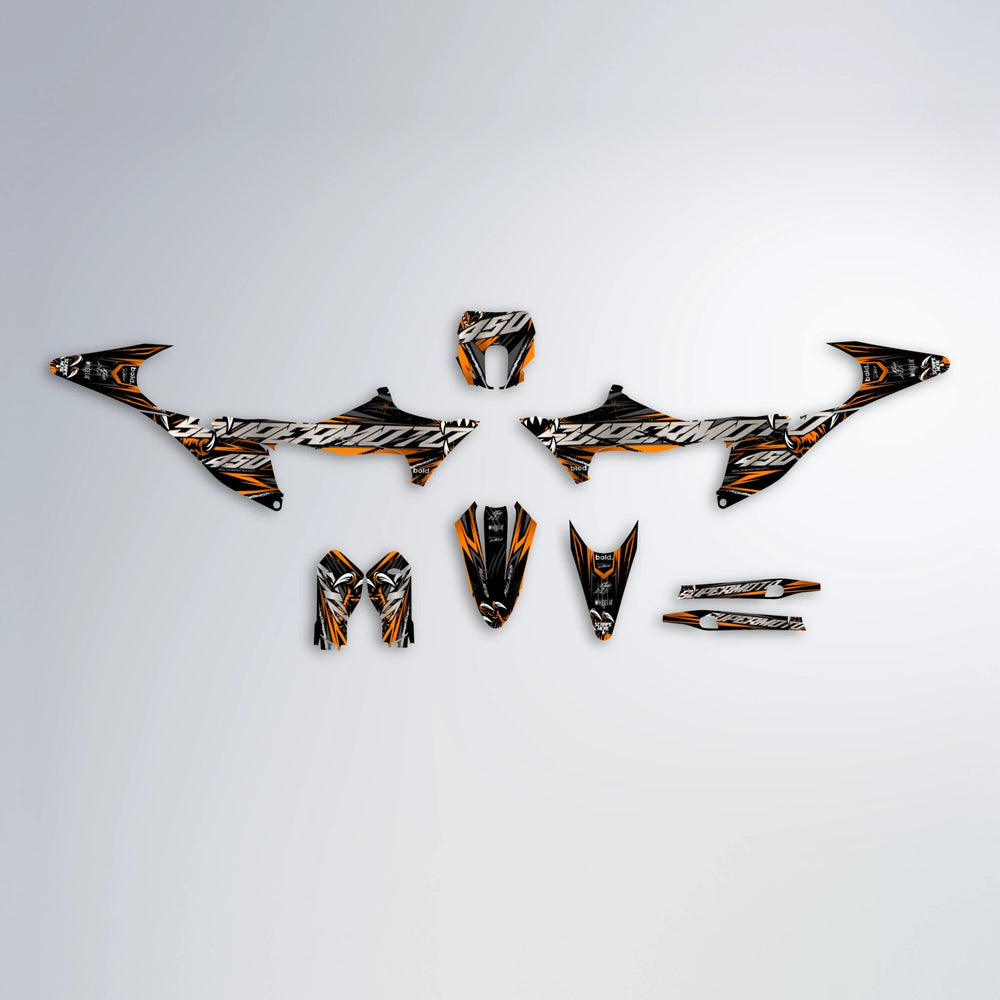 SAVAGE Stark Varg SM graphics kit parts layout in Orange