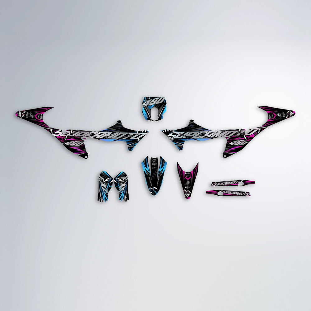 SAVAGE Stark Varg SM graphics kit parts layout in Pink & Light Blue