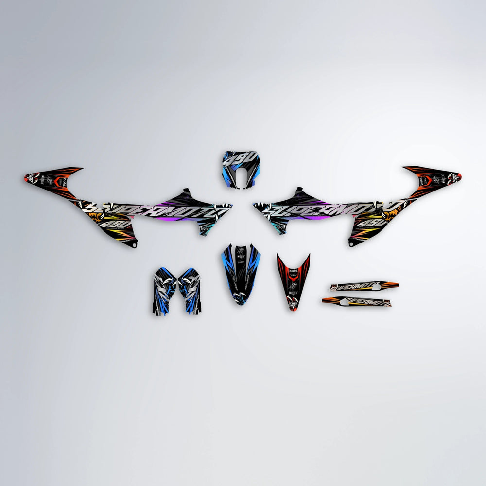 SAVAGE Stark Varg SM graphics kit parts layout in Sunset Fade