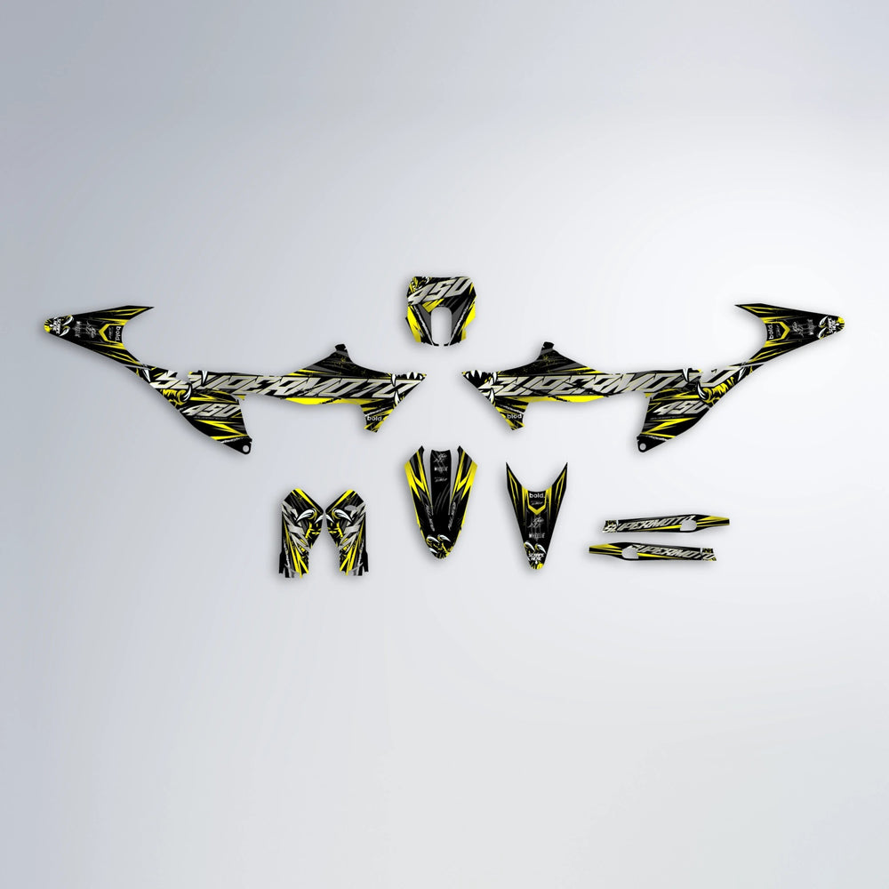 SAVAGE Stark Varg SM graphics kit parts layout in Yellow