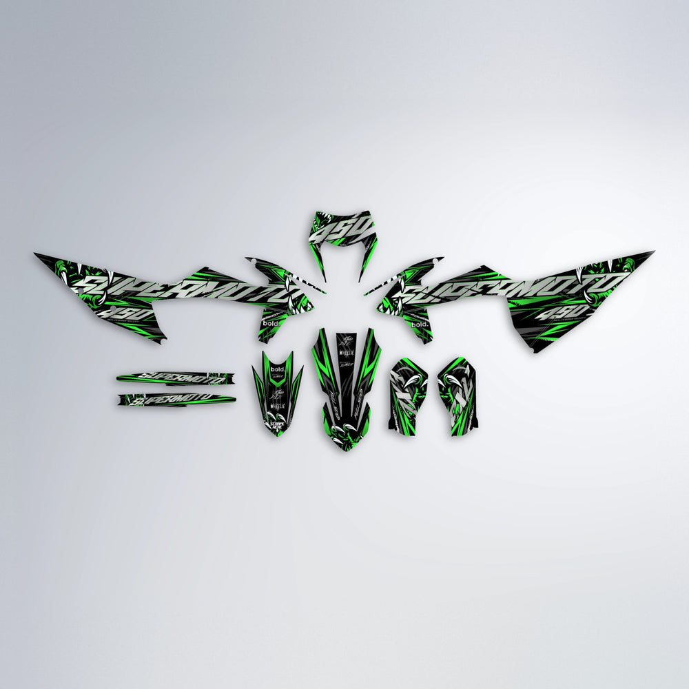 SAVAGE graphics kit parts layout in Green