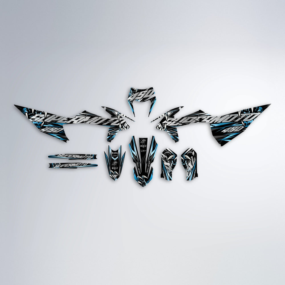 SAVAGE graphics kit parts layout in Light Blue & White