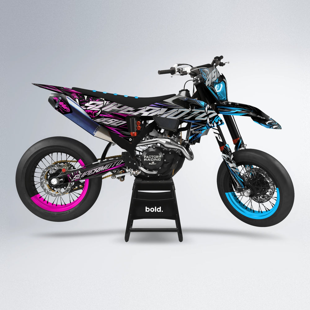 SAVAGE supermoto graphics kit in Pink & Light Blue