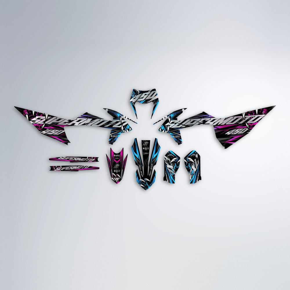 SAVAGE graphics kit parts layout in Pink & Light Blue