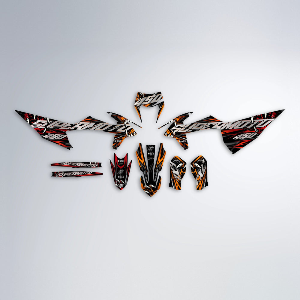 SAVAGE graphics kit parts layout in Red & Orange