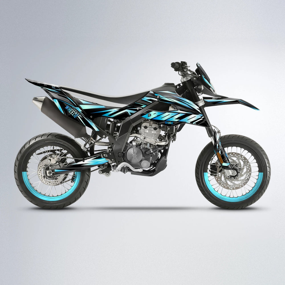 SCAN Aprilia SX 125 supermoto graphics kit in Light Blue & White