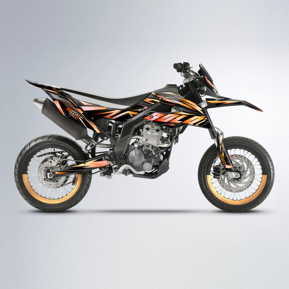 SCAN Aprilia SX 125 supermoto graphics kit in Orange & Yellow