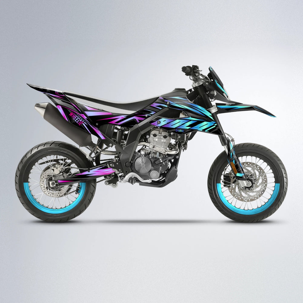 SCAN Aprilia SX 125 supermoto graphics kit in Pink & Light Blue